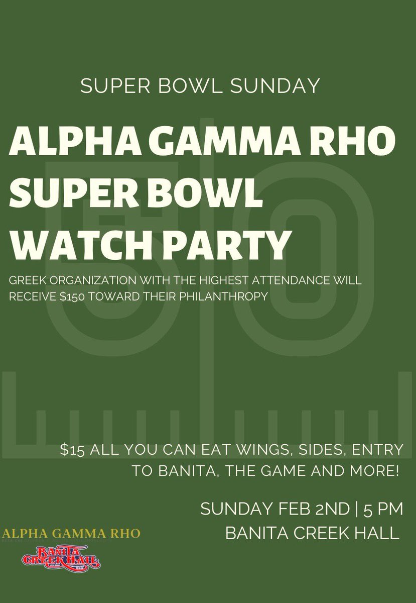 SUPER BOWL SUNDAY‼️

<a href="/Chiefs/">Kansas City Chiefs</a> 
<a href="/49ers/">San Francisco 49ers</a> 

Who you got today??

Come join Alpha Gamma Rho for #SuperBowlSunday at Banita Creek Hall!