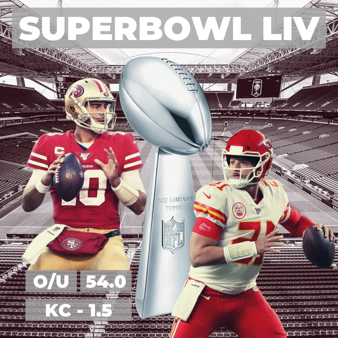 SportsBetya's tweet photo. #SuperBowl LIV! #Chiefs, 49ners, #Miami, #JLO, gambling, drinking, eating. What’s not to love? May the betting gods be in your favor! ❤️🏈🤍
#superbowlLIV #mahomes #garoppolo #jimmyg #chiefsnation #49ers #49ersnation #sportsbet #peer2peer #theover #ATS #favourite #underdog #wager https://t.co/D3X1M3xrPg