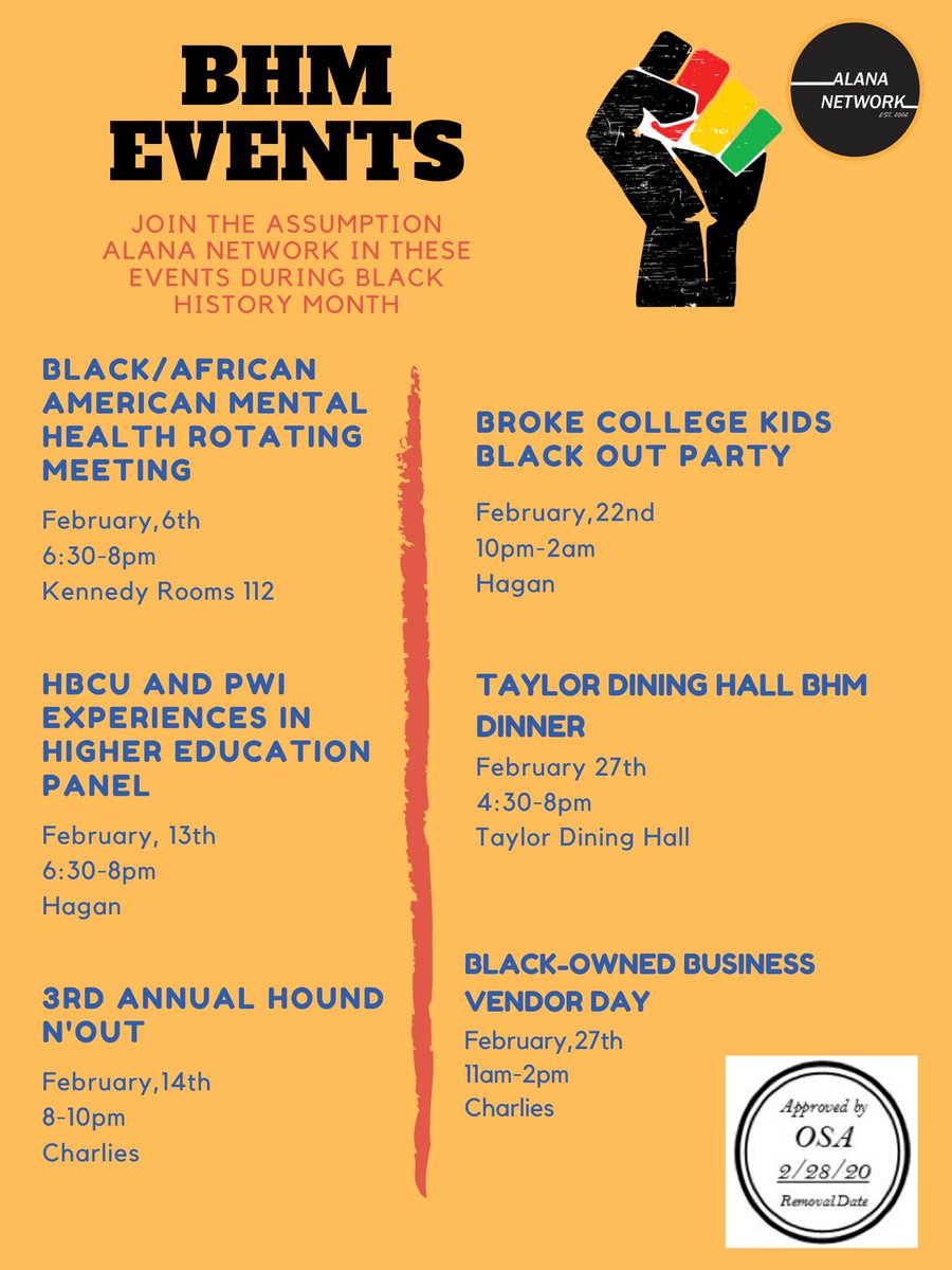 AlanaNetwork's tweet photo. Happy Black History Month! Here’s a list of events that will be held throughout the month. Make sure to join us!! https://t.co/t1uPS4HSo6