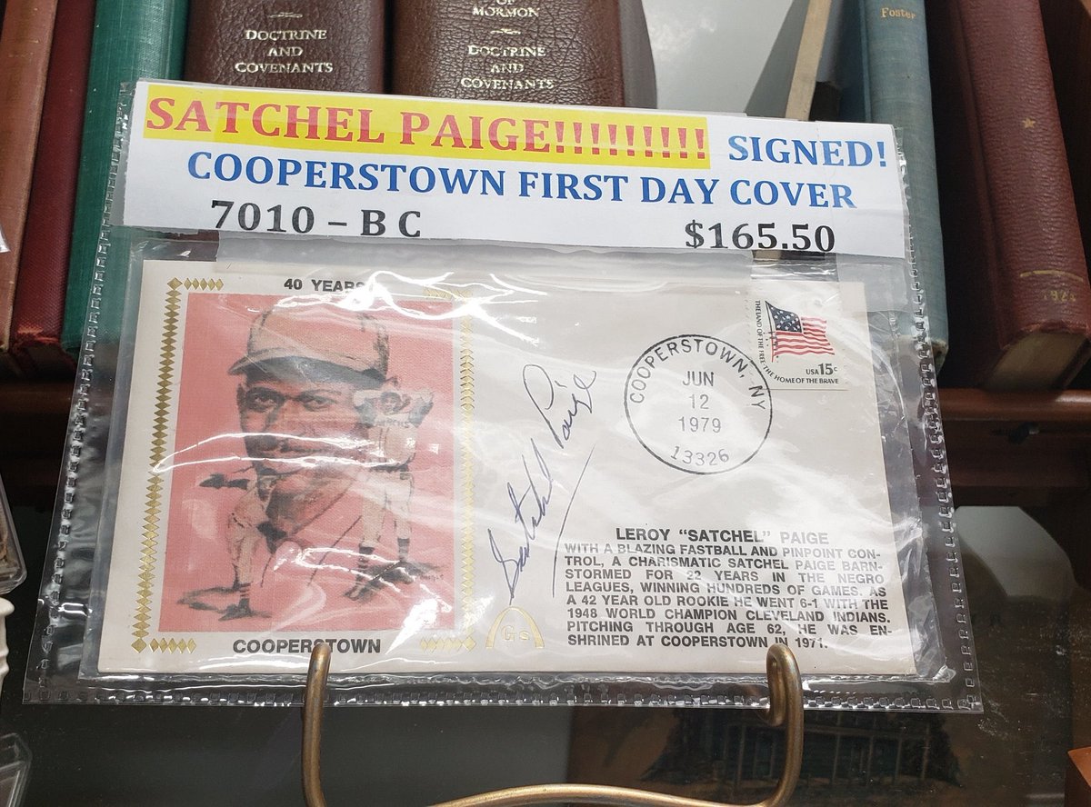nlbmprez's tweet photo. Thanks to @RicheyMizzou, who let me know about this cool Satchel Paige signed piece at the Brass Armadillo Antique Store, Ol Satch is coming home to the NLBM! Thanks to store mgr., Bruce Leimkuehler, &amp; his team, for their enthusiastic assistance! @JPosnanski @MLB @Royals @KCMO RT https://t.co/RkZArC3yzq