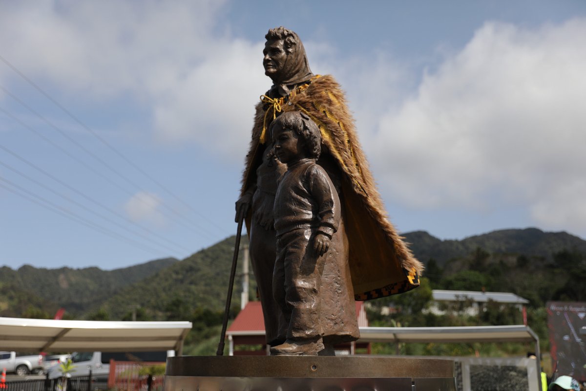 The statue of Dame Whina Cooper which was revealed at Waipuna Marae.
