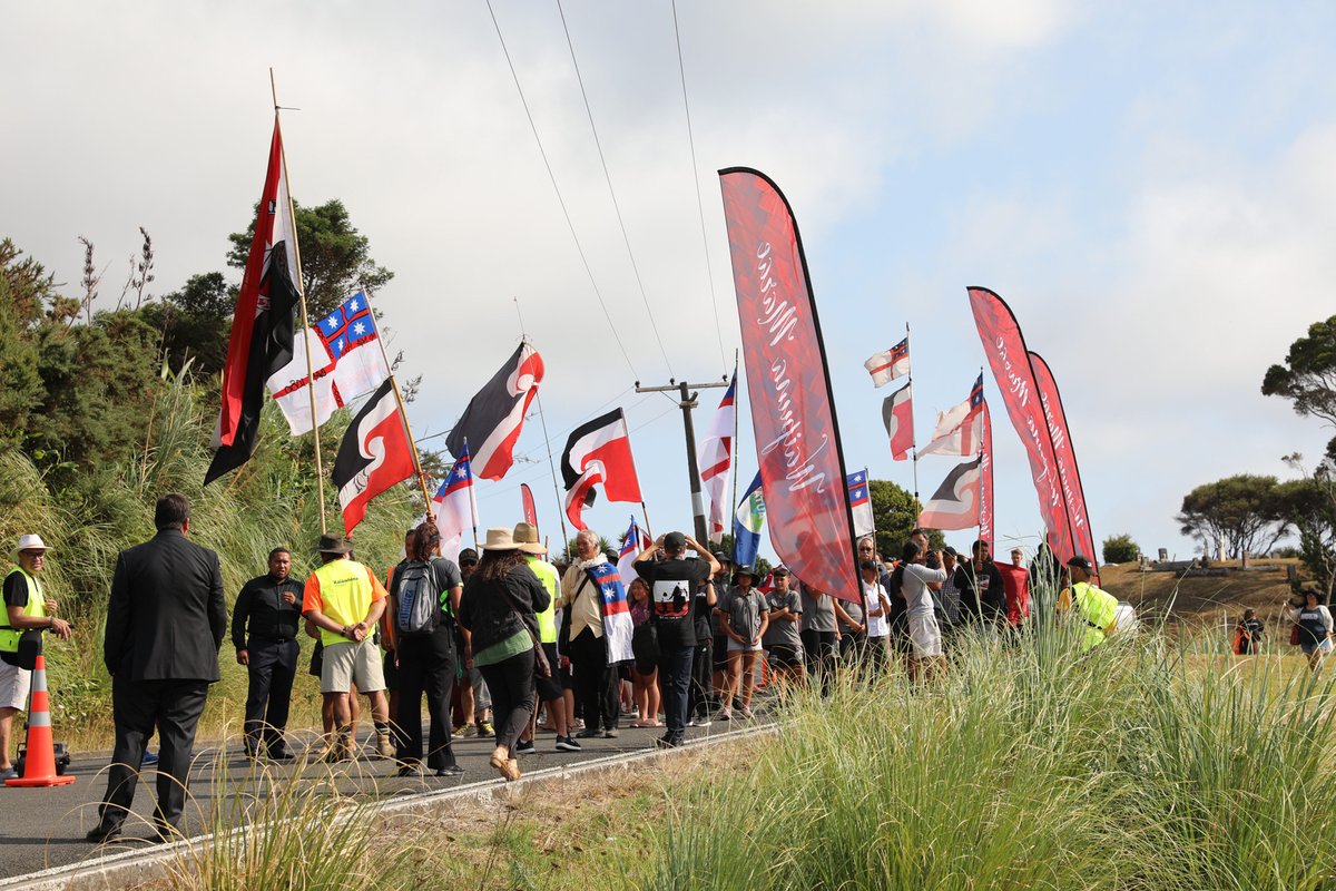 A number of people gathering for the unveiling of the statue, holding up and waving flags