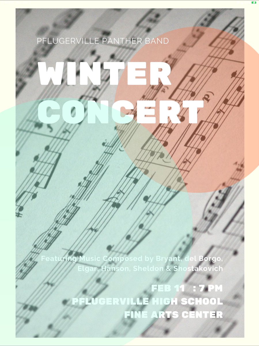 Please join the Panther concert bands in performance for our Mid Winter Concert on Tuesday February 11. Doors open at 6:40 pm. Admission is free.