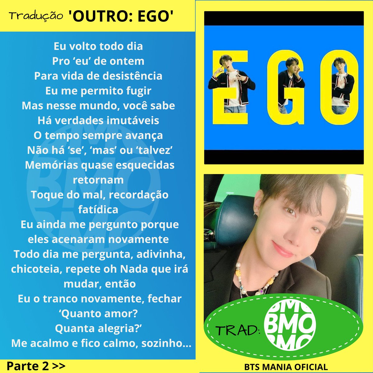 BTSManiaOficial's tweet photo. [#TRAD] 20.02.02 | Confira a tradução do Comeback Trailer 'Outro: Ego' solo do #JHOPE (@BTS_twt.

#EGOComebackTrailer #BTS

TRAD | ©️ BTSManiaOfc2 https://t.co/4ZcydlQU2W