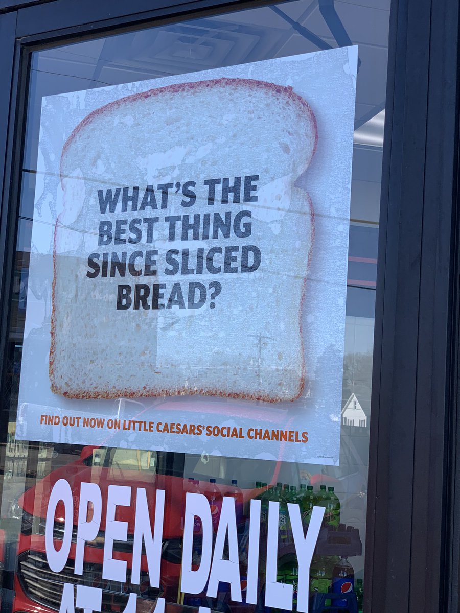 VisitChilli's tweet photo. We spotted these signs in @littlecaesars today. Can’t wait to see if they can rise to our high innovation standards. #GreatestCitySince #HomeofSlicedBread #SuperBowl https://t.co/XNIYLg6KYM
