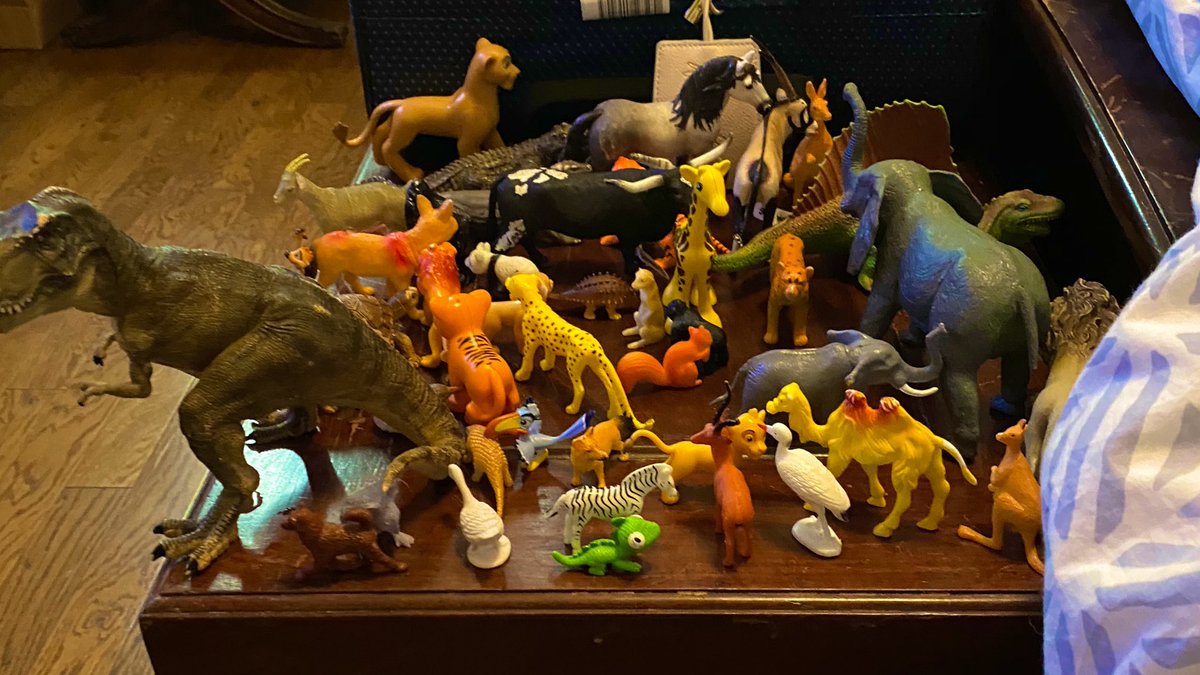 Tiogar's tweet photo. My kid has an animal problem. If Toy Story were real, it would be straight up @jumanjimovie at my house. #toddlermom #momlife #imoutnumbered https://t.co/mXWaIUKT2Y