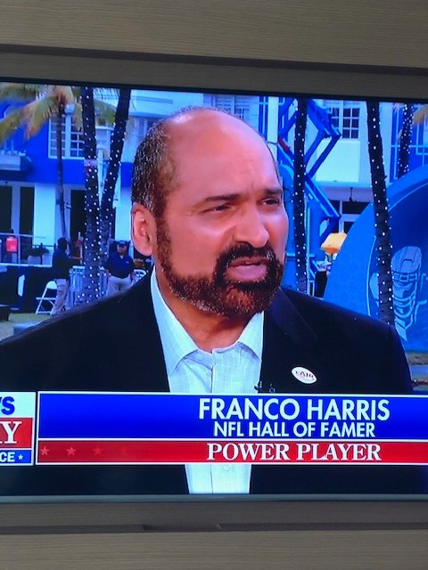 pensionparity's tweet photo. NFL superstars supporting FAIR at #SuperBowlLIV — check the lapel pins on Franco Harris and Anthony Muñoz! #PensionEquity https://t.co/ghdk2gS11C