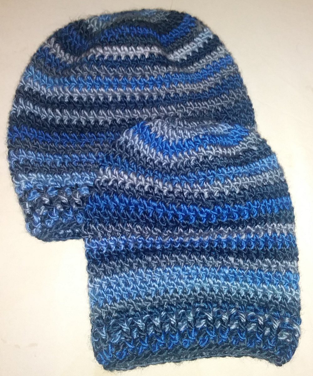 2 stripy blue beanies