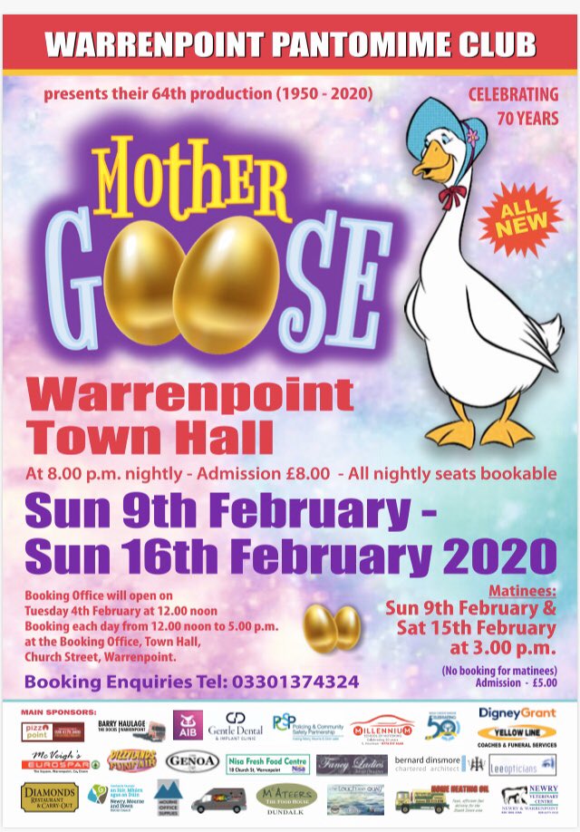 One week to go #pantotime #community #70years #mothergoose #local #warrenpoint @frank_broadcast @PamBallantine @paul_pfegan @newryreporter @MarieWardert @nmdcouncil @NewryDemo @EnjoyTheMournes @VisitThePoint @whatsonNI @TonyRiser @EnnisSinead @barrabest @Campbell_Cormac retweet