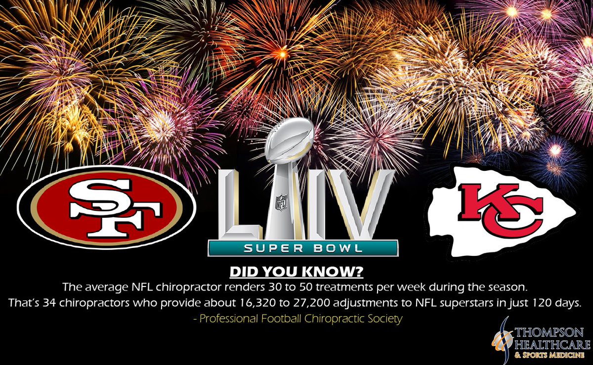 Enjoy the Super Bowl today!!
Fun fact: since 2012, EVERY single NFL team now has a team chiropractor on staff! We wish both teams luck today and commend the medical team helping them in the biggest football game of the year! 🏈🏆 #TeamThompson #TeamTHSM