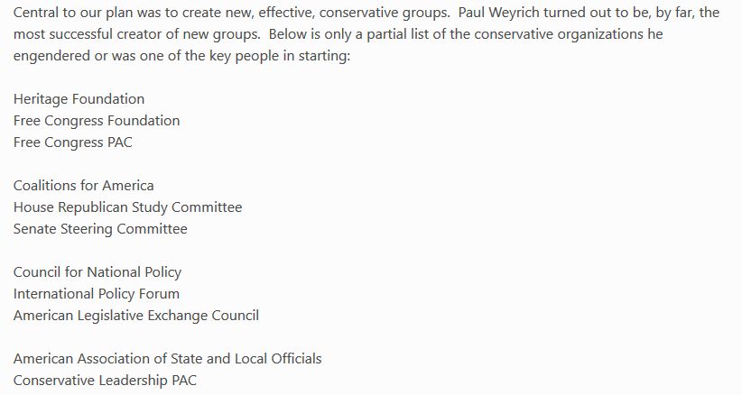 Paul Weyrich tribute video  Tributes from conservative christian leaders for Paul Weyrich, often considered the Father of the Conservative Movement. Groups that Weyrich founded, including the  #CNP and  #ALEC are