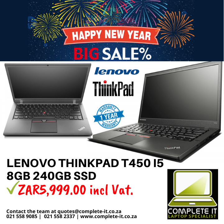 hq_superhero's tweet image. LENOVO THINKPAD T450 I5 8GB 240GB SSD ZAR5,999.00 incl Vat.  Includes a one year warranty.

complete-it.co.za 

#lenovothinkpad #computerlaptop #laptop #completeit #edgemead #capetown #lenovolaptop #oneyearwarranty #completequality