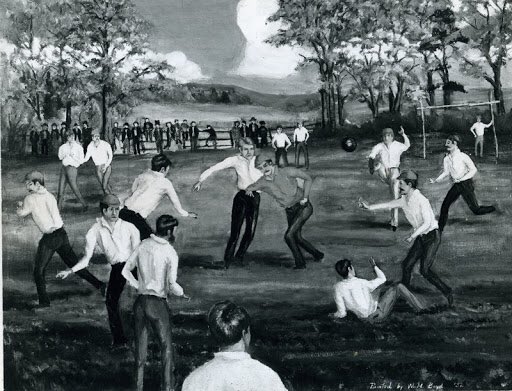 A painted depiction of the first-ever college football game created by William Boyd