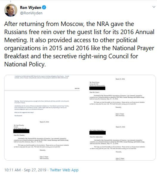 Ironic how after years of posturing how  #democrats were weak on  #nationalsecurity it's conservatives who got suckered by  #Russia.  @RonWyden noted how the  #NRA gave Russians access to the National Prayer Breakfast and the secretive right-wing Council for National Policy  #CNP