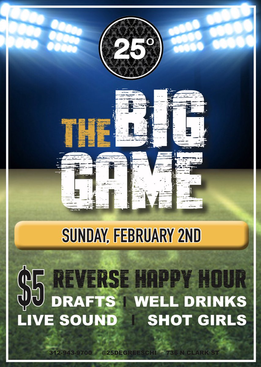 25DegreesCHI's tweet photo. Look what we’re offering tonight for the Super Bowl!! Kickoff is at 5:30 🍻 https://t.co/r1pbj3P7fG