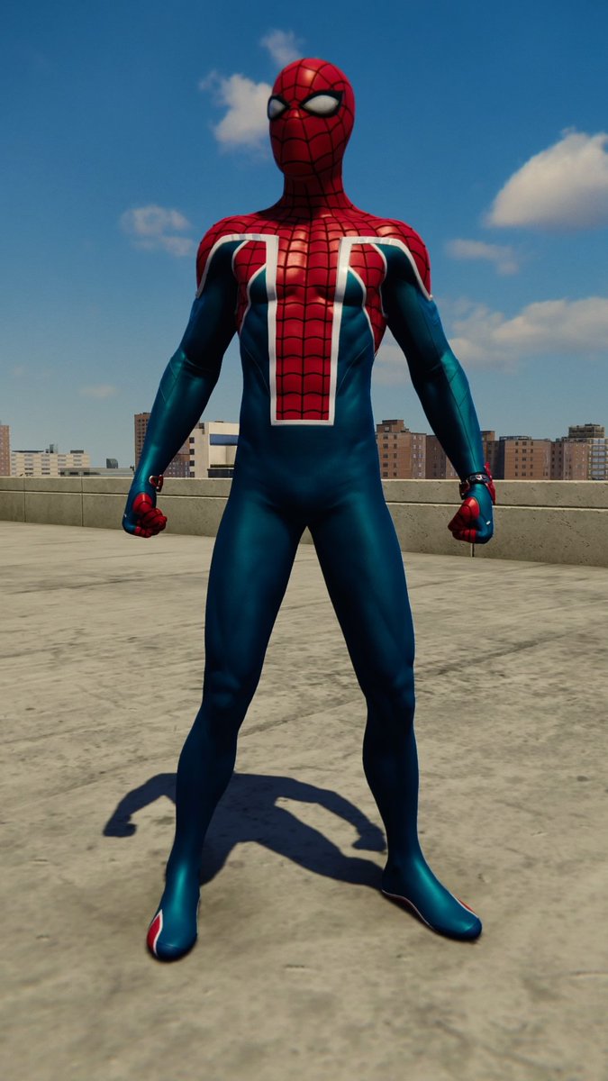 ◦ Spider-UK Suit ◦⌁ suit power: none⌁ in my opinion.. kinda dumb looking lmao⌁ the spider logo on the back is UPSIDE DOWN!?⌁ created in the comics when captain braddock becomes spider-man⌁ obtained during 'the heist' dlc
