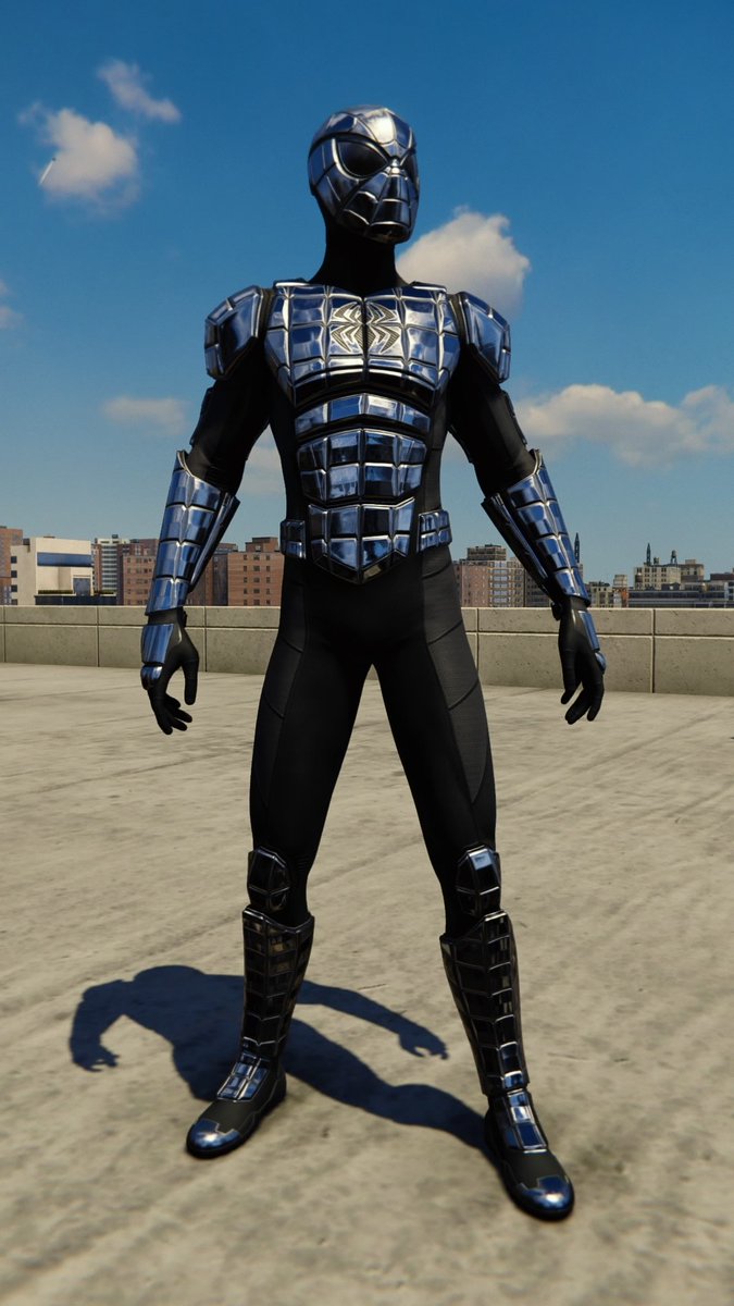 ◦ Spider-Armor MK I Suit ◦⌁ suit power: none⌁ makes him look like a grenade ⌁ shiny AGAIN but to the extreme⌁ appeared in the comics in 1993, later it gets dissolved by acid even though it was bullet proof⌁ obtained during the 'turf wars' dlc