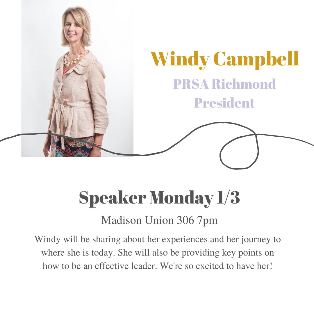 We’re so excited to partner with <a href="/PRSARVA/">PRSA Richmond</a> to bring you a WONDERFUL speaker tomorrow night!! MU 306, 7pm, see you then!!