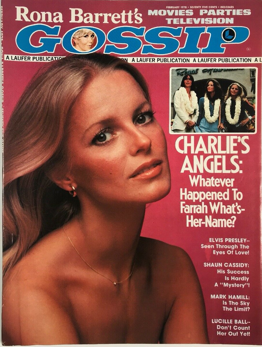 Gossip 2/78: Farrah Fawcett indifferent to Cheryl Ladd, but adds: 'I must admit I was surprised I was so easily replaced!'; Alice Cooper takes wife Cheryl w/him on tour: 'We wear the same size underwear!' Travolta & Tomlin in a love story? We hope for their sakes it's a comedy.