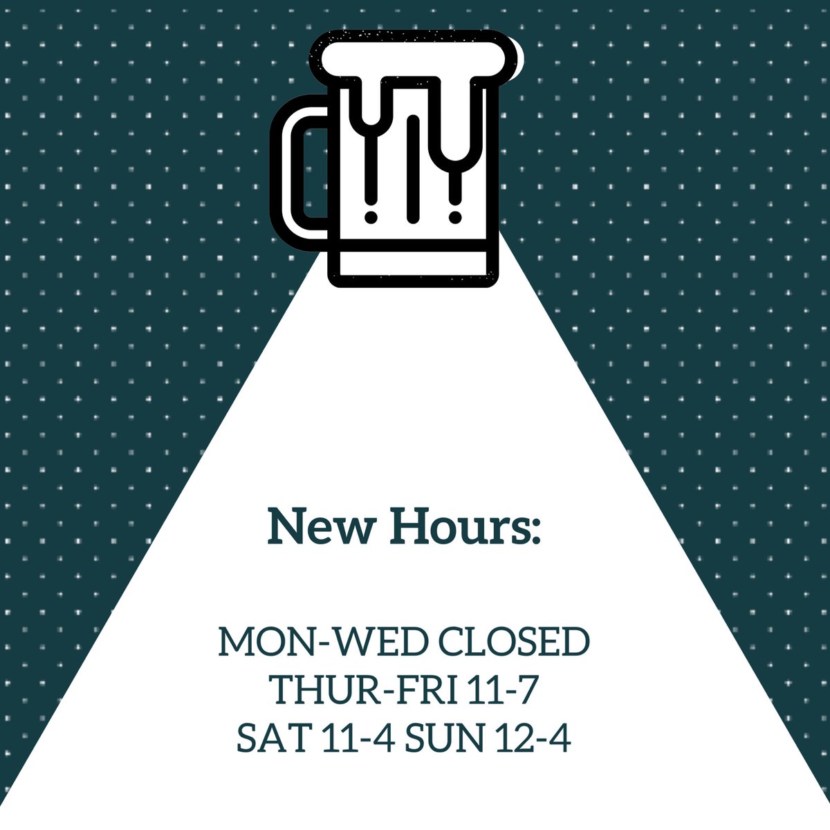 New hours: 
Mon-Wed closed
Thur-Fri 11-7
Sat 11-4
Sun 12-4

#homebrew #homebrewing #winemaking