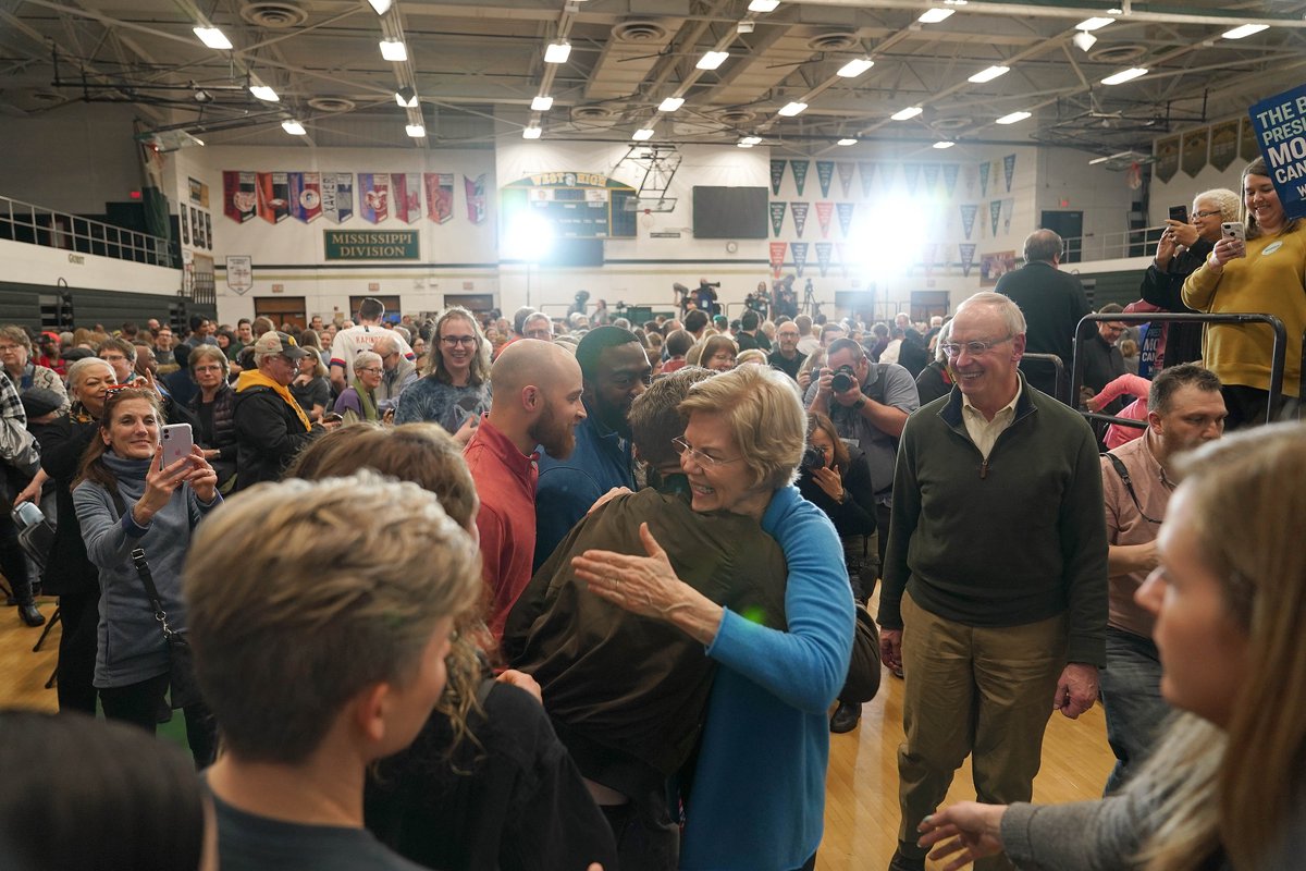 Elizabeth Warren hugs a supporter.