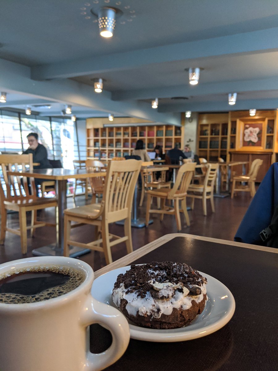 Coffee and donut in local donut shop.