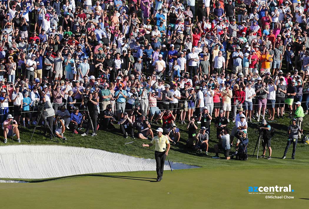 photochowder's tweet photo. Webb Simpson wins the Phoenix Open after a birdie on the first playoff hole against Tony Finau. #PGA #Phxopen #wastemanagementphoenixopen @azcentral https://t.co/kDaUltl8BE