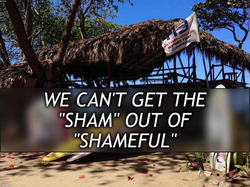 A grass hut with a few surfboards, on a beach