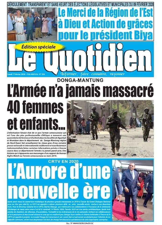 The "independent" newspapers all independently agree that there was "zero massacre" at Ngarbuh-Ntumbaw..."How can the army kill the people it is supposed to protect?" Gallows humor?  #AnglophoneCrisis  #AmbazoniaConflict  #Cameroon