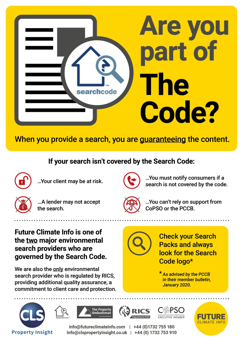 CLSQLimited's tweet image. Are your Searches compliant? Don't risk it, check your Search Packs today!
#SearchCode #CoPSO #PCCB #RICS #environmentalsearches #compliant #searchpacks #residential #property #conveyancing