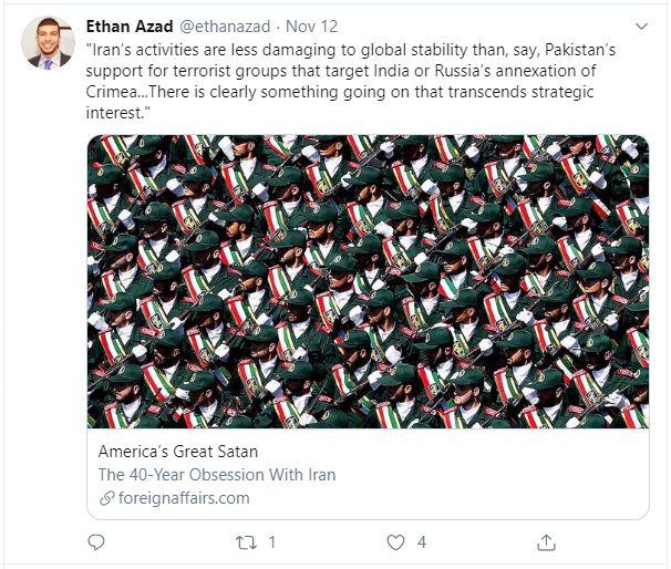 14) @ethanazad is a staff member of  @RepRashida's office & handles a "broad legislative portfolio, helping Tlaib’s office on foreign affairs… and government oversight."Azad is quite vocal in defending Iran’s IRGC, designated as a terrorist organization by the U.S.