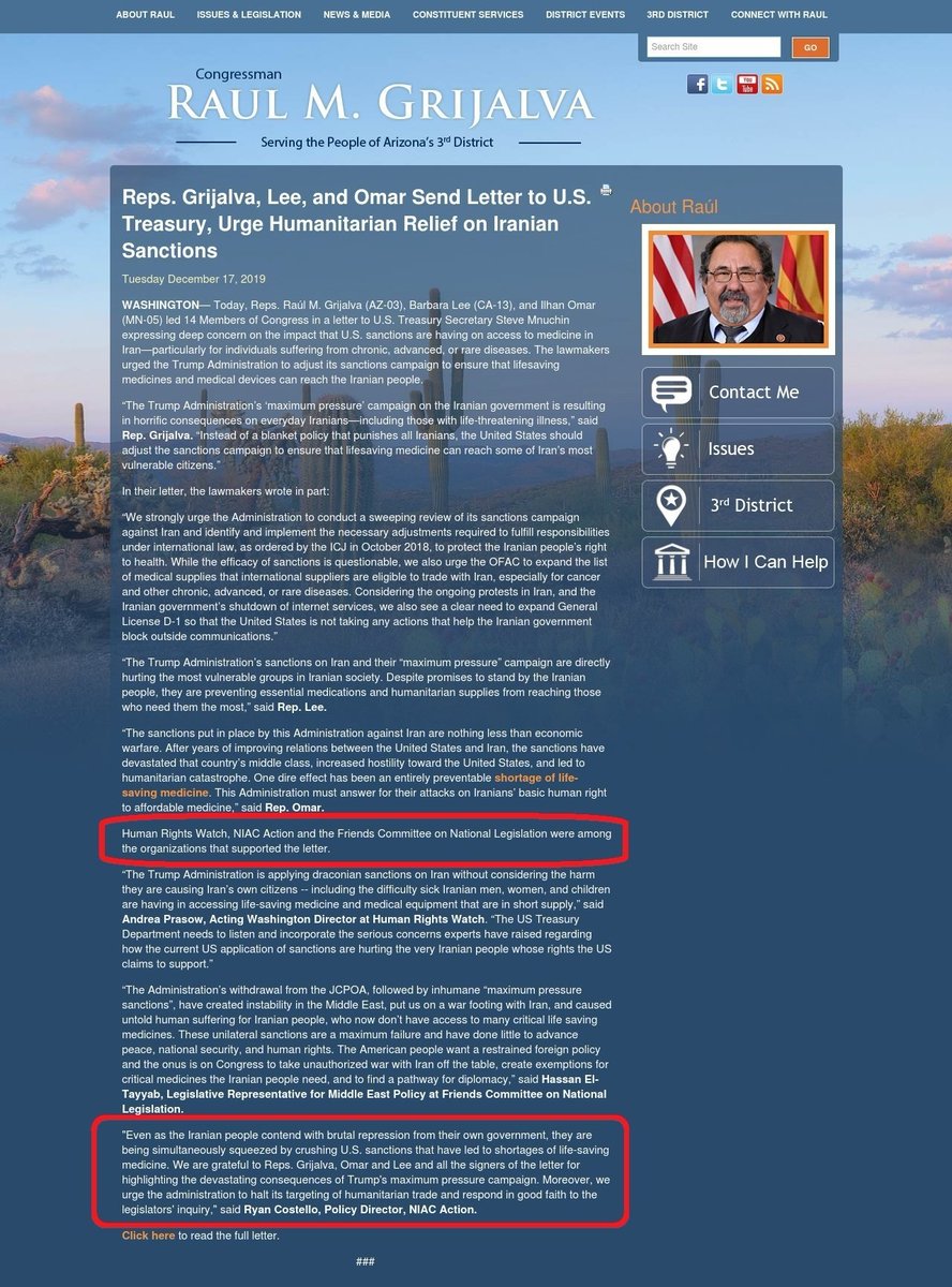 20)NIAC uses its foothold in Congress to issue such letters by  @Ilhan,  @RepBarbaraLee &  @RepRaulGrijalva that was probably drafted by Iran's mullahs. They're objecting to "the designation of Iran's Central Bank under terror authorities."