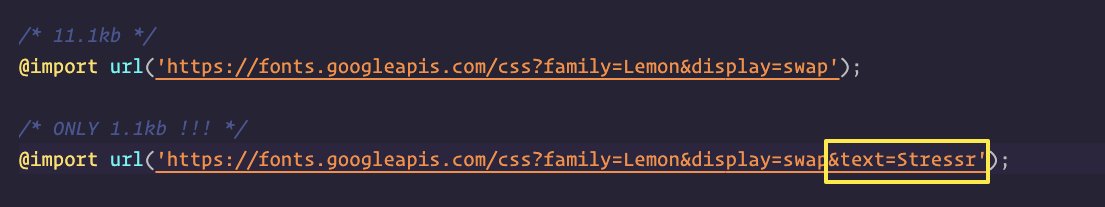 manekinekko's tweet photo. TIL: you can append "&amp;text=YOUR_TEXT" to your @googlefonts URL to reduce the size of the font!

Mine went from 11.1kb to 1.1kb 😍 https://t.co/y2XrhjshCG