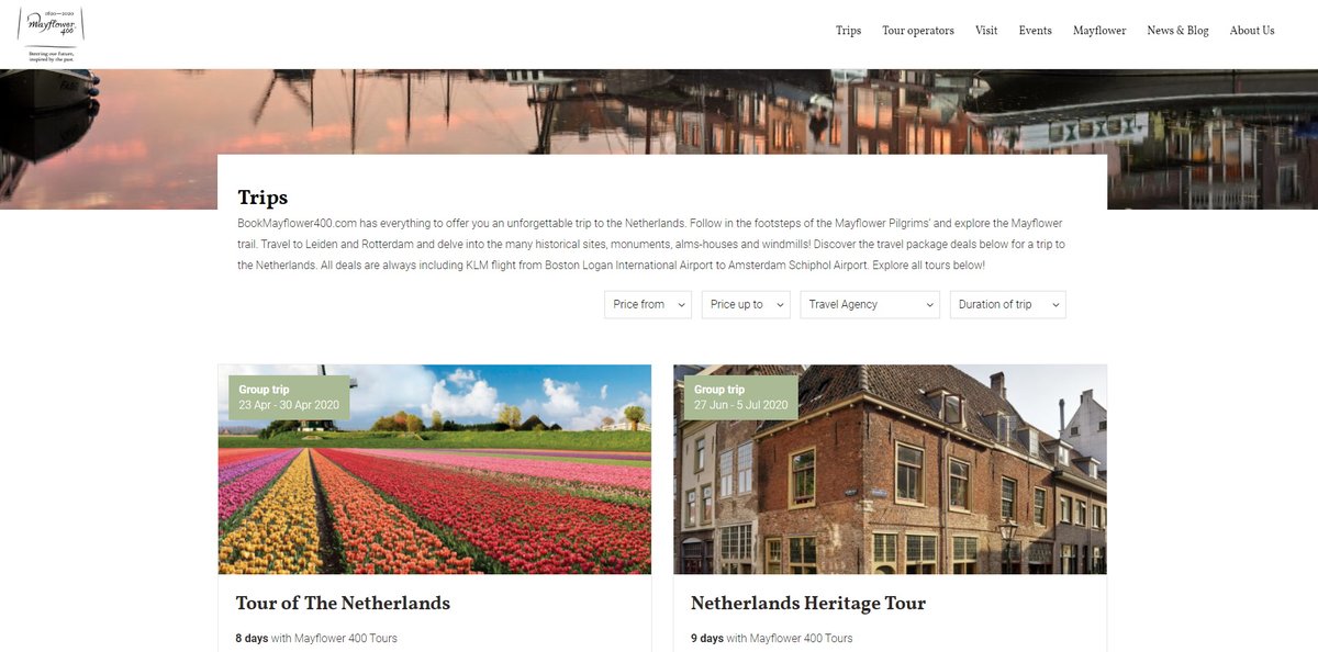 Do you want to experience what the #Pilgrims environment was like in the Dutch Golden Age in #Leiden? Take a look on bookmayflower400.com, in collaboration with <a href="/KLM/">KLM</a> and <a href="/ZapperPR/">Zapper PR</a> we offer several trips to the Netherlands and Leiden! ✈