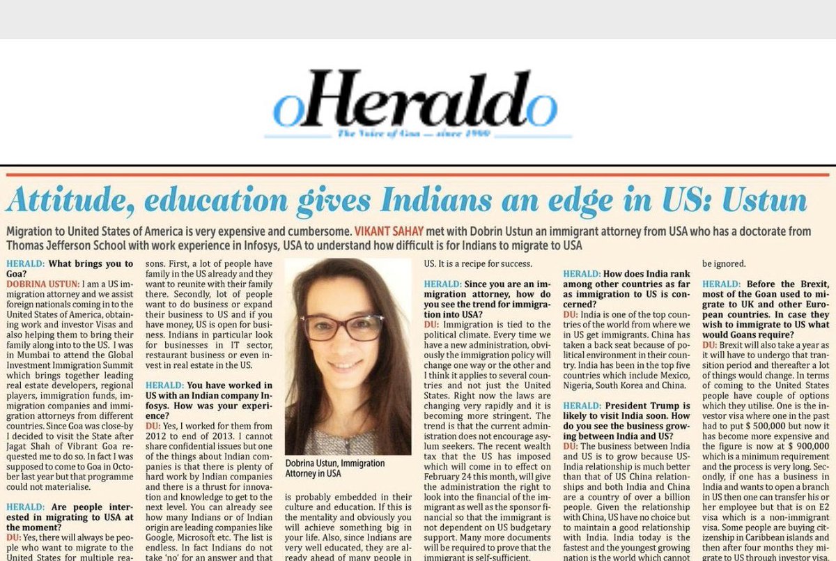 It was a pleasure talking to the <a href="/oheraldogoa/">Herald Goa</a> about US #Immigration Thank you <a href="/vikantsahay/">Vikant Sahay 🇮🇳</a>  for your time. Hope your community will benefit from the information. <a href="/globaljagat/">Dr. jagat shah, Ph. D</a> <a href="/GlobalChamber/">Global Chamber®</a> <a href="/GlobalChamDFW/">Global Chamber Dallas</a> <a href="/VibrantGoa/">Vibrant Goa Global Expo & Summit</a> <a href="/GMA_GOA/">Goa Management Association</a> <a href="/WTC_Goa/">WorldTradeCenterGoa</a>