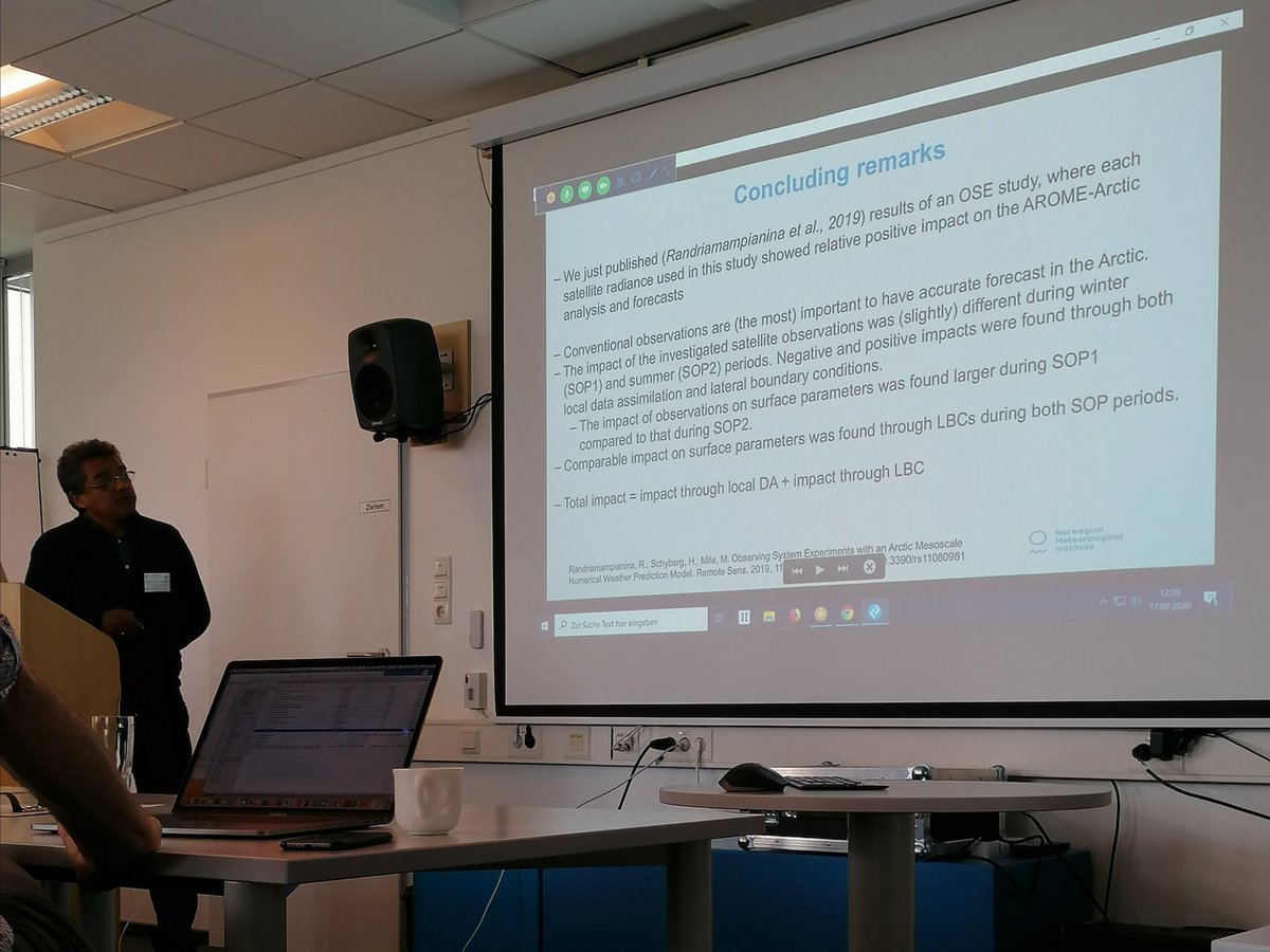 TeresaRemes's tweet image. Roger Randriamampianina presents results from the #AlertnessArctic Observing System Experiments in #YOPPscienceworkshop.