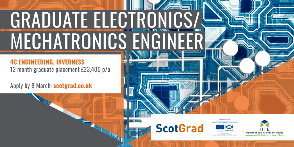 ScotGrad (@scotgrad) on Twitter photo NEW: Excellent 12-month opportunity with Inverness-based engineering and technology company, <a href="/4c_Eng/">4c Engineering</a>. April start date, and potential for continued employment once the placement ends. Apply by 8th March ๐ bit.ly/324pEsV #careers #electronics #mechatronics NEW: Excellent 12-month opportunity with Inverness-based engineering and technology company, <a href="/4c_Eng/">4c Engineering</a>. April start date, and potential for continued employment once the placement ends. Apply by 8th March ๐ bit.ly/324pEsV #careers #electronics #mechatronics