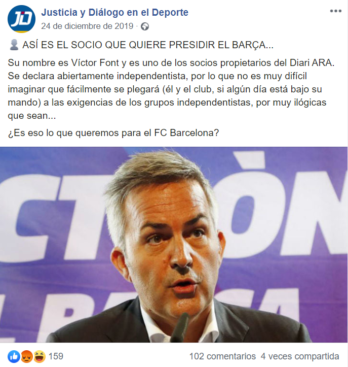votdecensura's tweet photo. Un dels comptes: "Justicia y Diálogo en el Deporte" (https://t.co/Nl5UrNbLBJ) es dedica a penjar posts d'aquesta índole. #BartomeuDimissió https://t.co/oyADLJgHxl