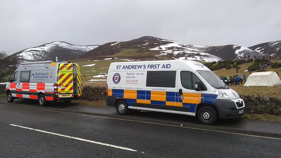 StAFirstAid's tweet photo. Despite stormy conditions, our First Aid Events team enjoyed multi-agency work over the weekend working alongside @TweedValleyMRT  at the @CarnethyHRC Race. Amazing work by the race organisers and each of the determined runners. https://t.co/waluZhN9Fq