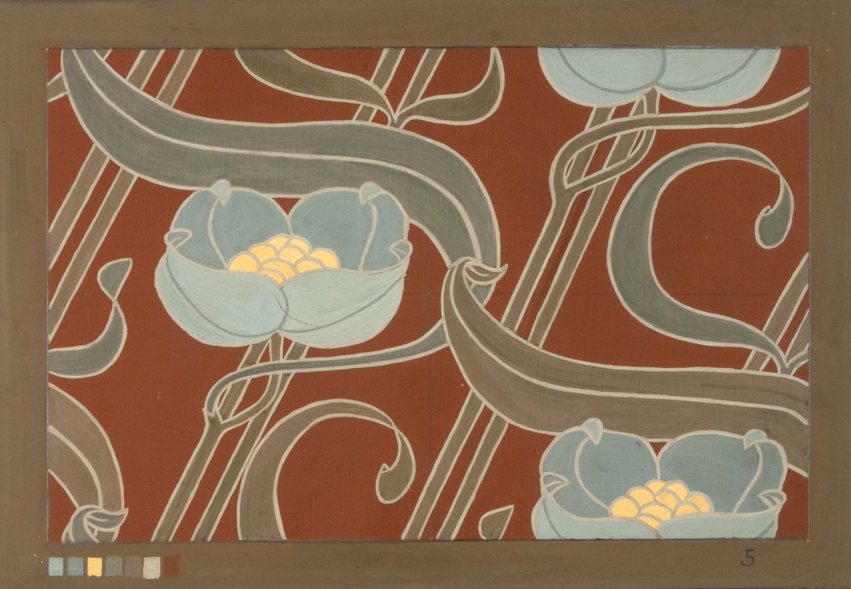 MoDAMuseum's tweet image. Interesting to compare these two different #SilverStudio #designs from 1898 and 1934! When side-by-side the similarity of colourway and the fluidity of motion becomes apparent. Interesting how the waving forms of the 1930s mimics the shape of the #ArtNouveau leaves #LFW
