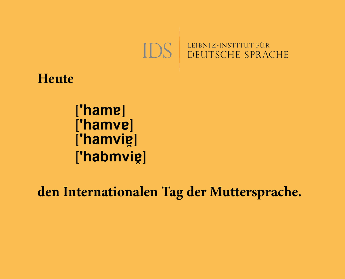 IDS_Mannheim's tweet photo. Heute [ˈhamɐ] / [ˈhamvɐ] / ... den Internationalen #TagderMuttersprache. 
Wo würden Sie sich auf der Sprachkarte einordnen? Alle Bsp. sind standardsprl. Varianten.

Zum Atlas zur Aussprache des deutschen Gebrauchsstandards (AADG): https://t.co/AtiCX4EjCp. 

#UNESCO #Muttersprache https://t.co/PdI9mWvjxf