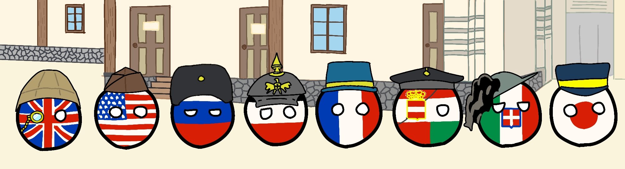 𝕯𝖗𝖊𝖆𝖉𝖓𝖔𝖚𝖌𝖍𝖙 義和団事件 八カ国連合軍 ポーランドボール Polandball 解説 実際の写真の9人は 左から 英 米 豪 英領印 独 仏 墺洪 伊 日 豪と英領印を抜いてロシアを入れてます グラサンしてないムリカに違和感 T