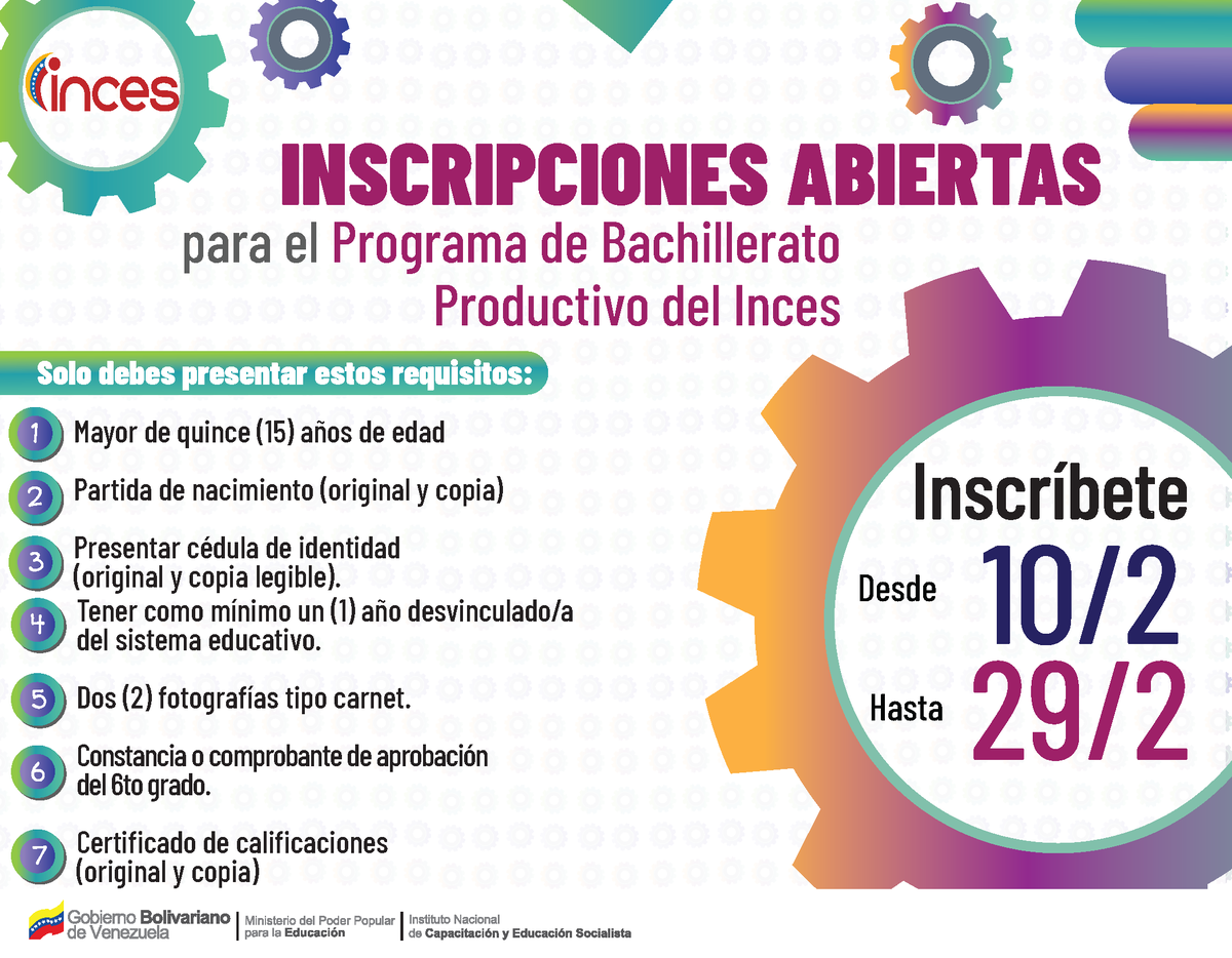 Incesmonagas's tweet photo. No pierdas la oportunidad de culminar el bachillero con un perfil productivo en el @Incesocialista. https://t.co/9qerYbSVnK