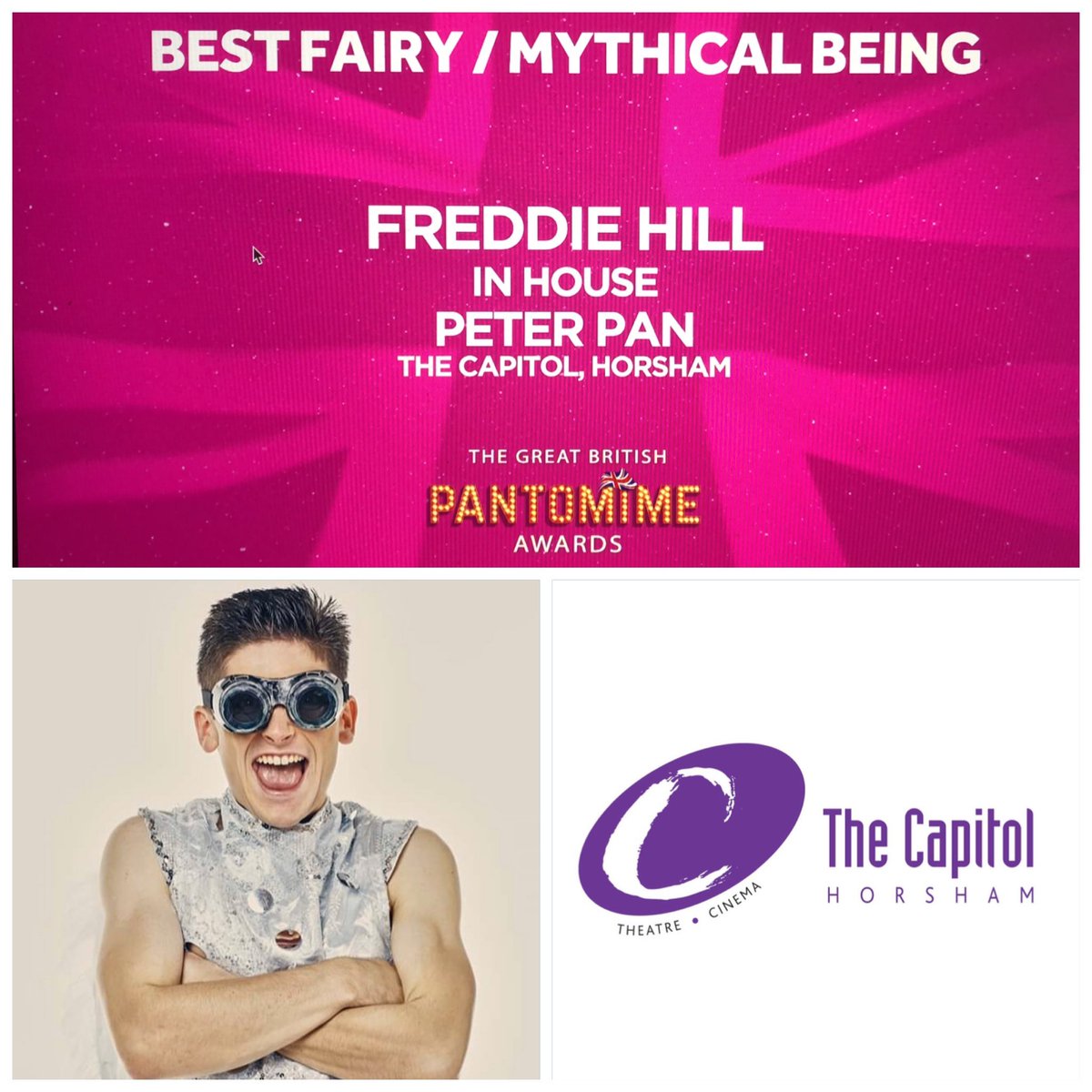 CapitolHorsham's tweet photo. βWe do believe in fairies we do, we do!β π§π»ββοΈ Congratulations to @freddojhill for his @GBPantoAwards nomination! #Horsham #CapitolPeterPan #Tink https://t.co/6w56IIdBPa