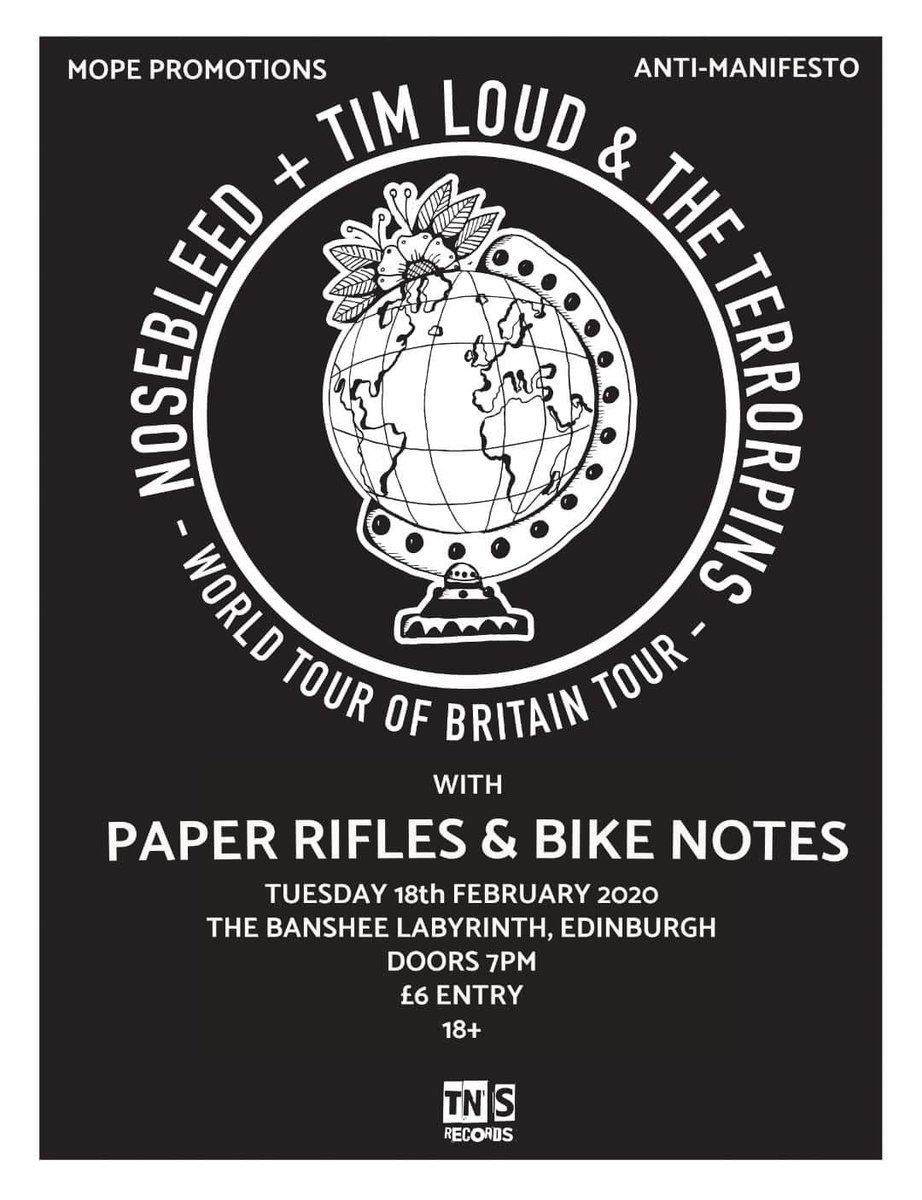 This is happening tomorrow <a href="/B_Labyrinth/">The BansheeLabyrinth</a> ! Nosebleed from Leeds, Tim Loud &amp; the terrorpins with support from <a href="/PaperRifles/">Paper Rifles</a> and Bike Notes. 7 pm doors, £6 OTD. #edinburgh #livemusic #punk