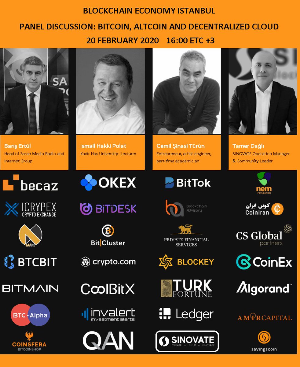 SinovateChain's tweet photo. Blockchain Economy Istanbul Summit📡🇹🇷

Panel Discussion:#bitcoin #altcoin &amp; Decentralized Cloud 

20 February 2020 16.00 UTC+3

Looking forward to meeting you there🥰

 @Ist_Blockchain @ismailhpolat @Jetwell @barisertul 
@SinovateChain #blockchain #innovation #decentralized $SIN https://t.co/kE5QGvuaV8
