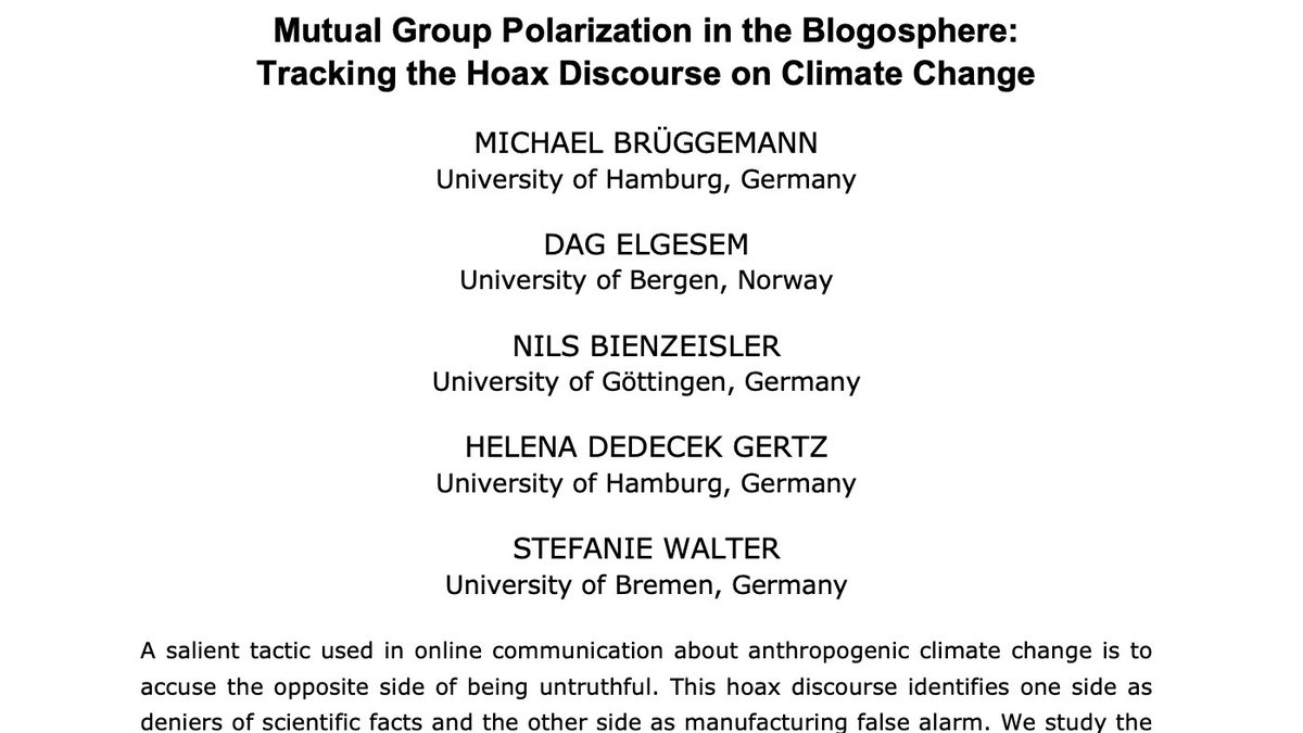 What role do #hoax discourses in blogs play in the #climatechange debate? Check out our new #openaccess article with <a href="/MichaelBruegge/">Michael Brüggemann (inaktiv#ausGründen)</a>, Dag Elgesem, <a href="/NilsTokolosh/">Nils Bienzeisler</a>, and <a href="/HelenaGertz/">Helena Dedecek Gertz</a> out now in IJoC: ijoc.org/index.php/ijoc…