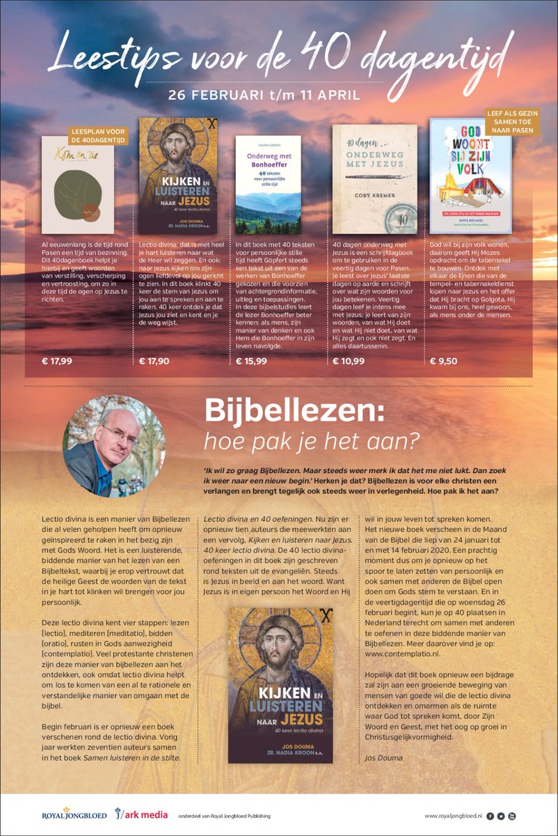 ContemplatioNL's tweet image. Vandaag staat deze paginagrote advertorial in het Nederlands Dagblad. We hopen als Contemplatio dat het boek waar het om gaat ('kijken en luisteren naar Jezus') door velen opgepakt zal worden en bijdraagt aan een inspirerende beweging rond contemplatief Bijbellezen!