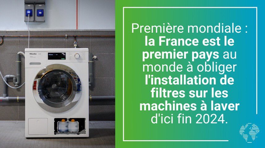 brunepoirson's tweet photo. C’est une 1ère mondiale ! D’ici fin 2024, les lave-linges seront équipés de filtres à microparticules pour protéger notre environnement et nos océans.

➡️ J’ai réuni fabriquants, porteurs de solutions et ONG pour travailler dès maintenant à l’application de la #LoiAntiGaspillage. https://t.co/S7WI1lOsrE