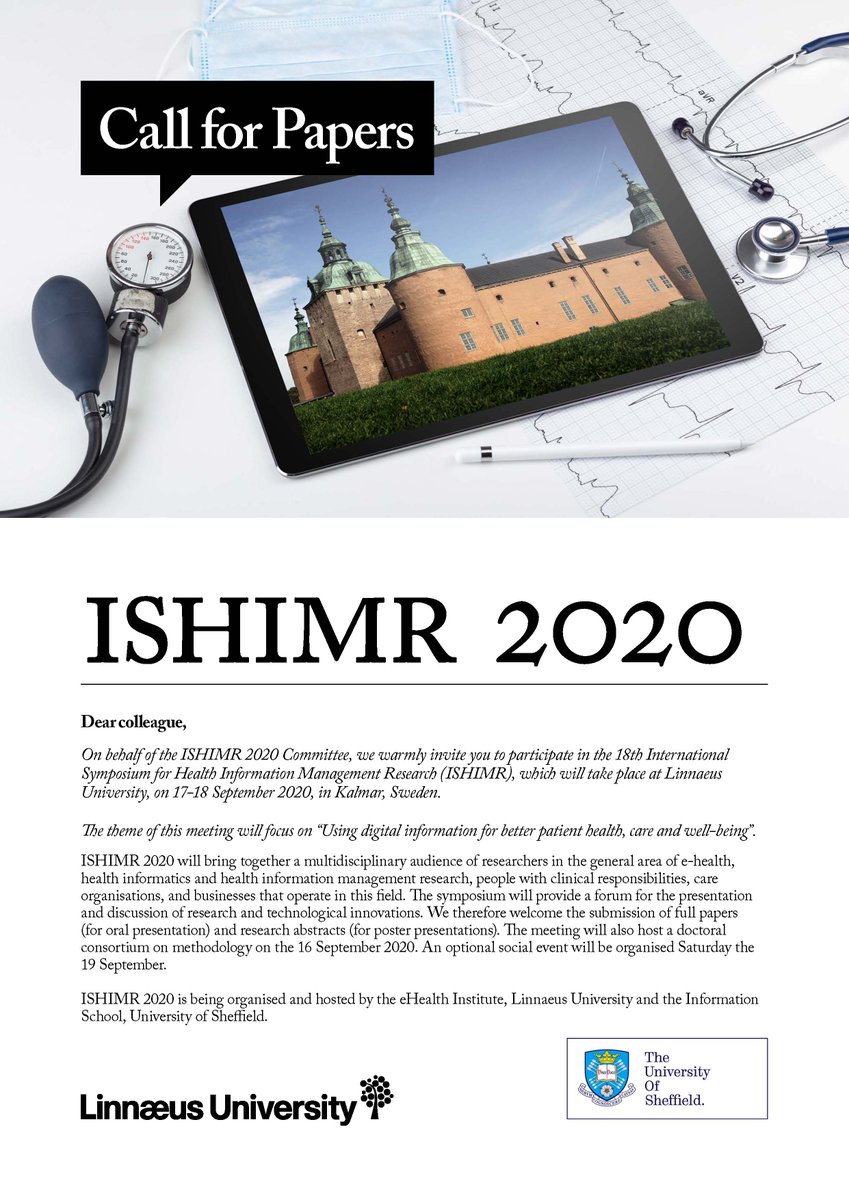 ehalsoinstitut's tweet photo. Extendend deadline: March 15th is the new deadline for Call for papers, ISHIMR 2020,https://t.co/MhWUCCNZHv Topics #DataMining #BigData  #HealthData  #AI #eHealth #PharmacyInformatics #TrackingActivitiesAndHealth #AssementAndEvaluationOfeHeaalthApplication https://t.co/Taf7Liszxq